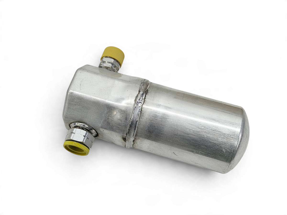 Send it Auto Parts OEM GM air conditioning accumulator for 1994-1996 Chevrolet Corvette C4, silver metal finish.