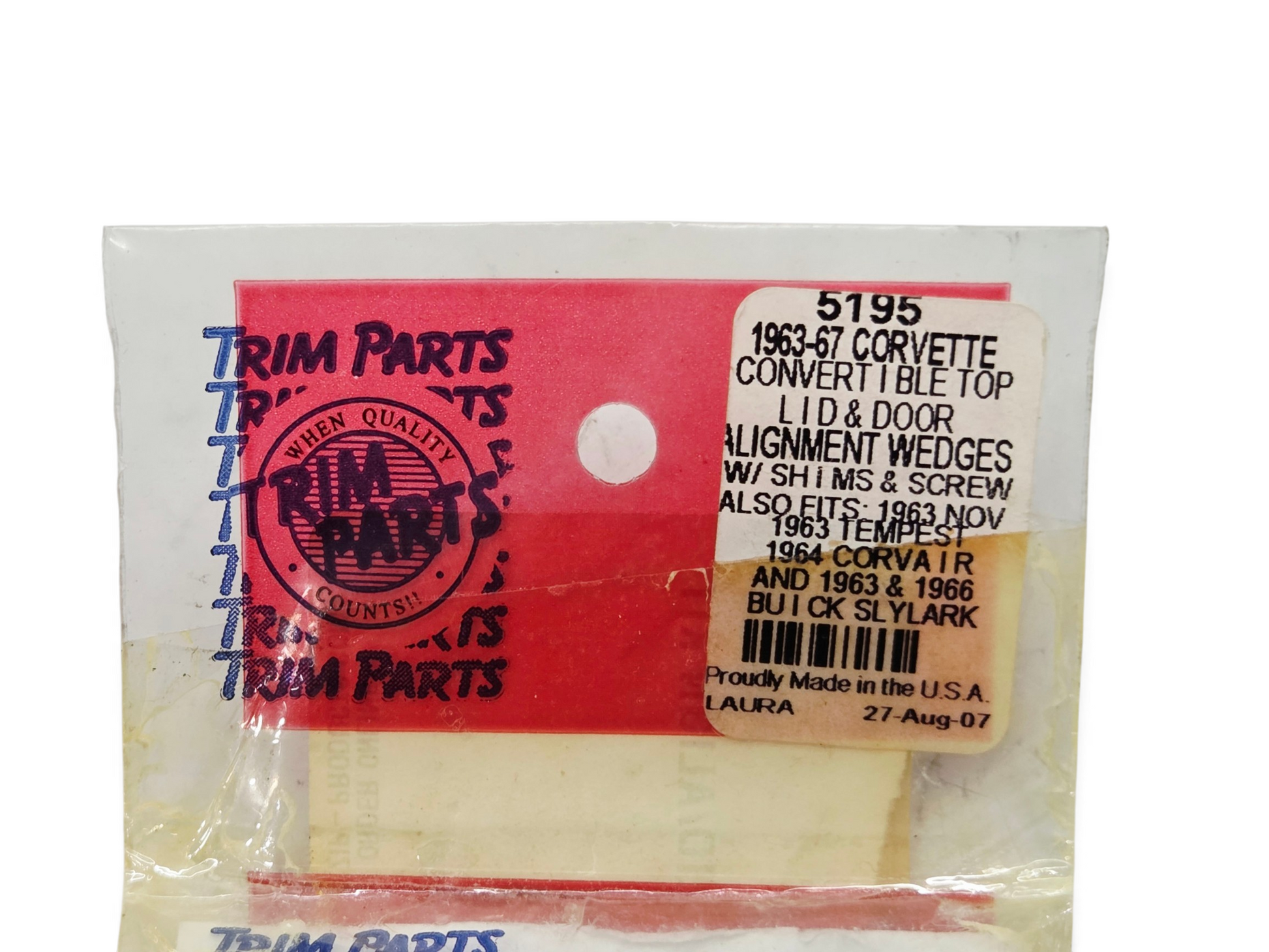 Send it Auto Parts Trim Parts 1963-1967 Corvette convertible deck lid and door alignment wedge kit in original packaging