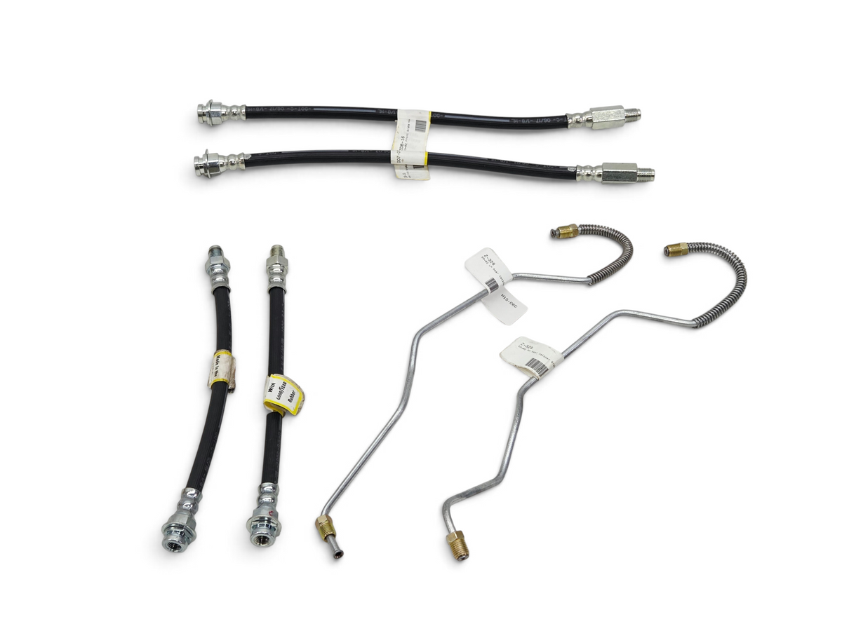 Send it Auto Parts brake hose and line kit for 1965-1982 Corvette C2 C3, including spiral armor rear caliper lines.