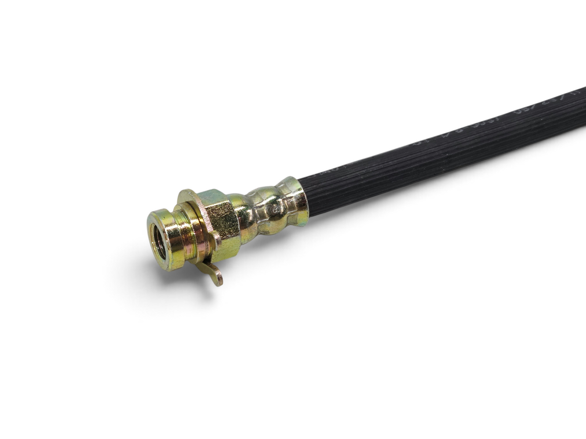 Send it Auto Parts black rubber brake hose for 1953-1962 Chevy Corvette C1 with gold zinc-plated metal fitting