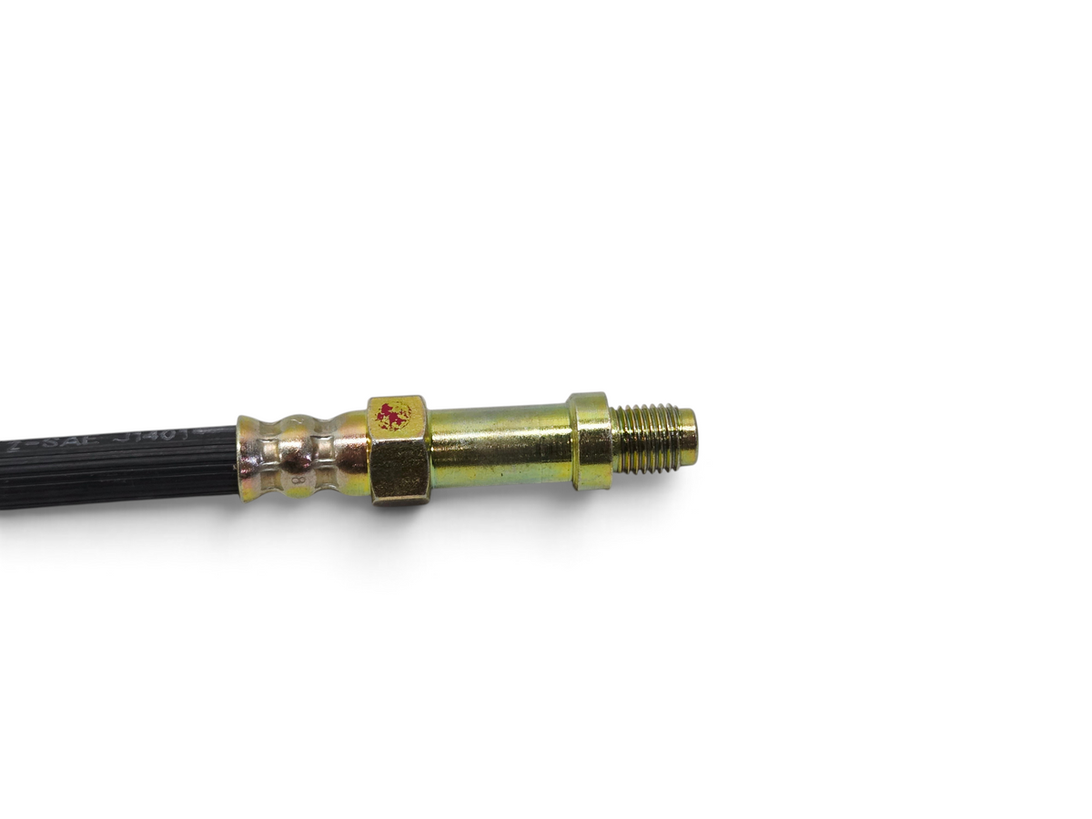 Send it Auto Parts black rubber brake hose for 1953-1962 Chevy Corvette C1 with gold zinc plated metal fitting