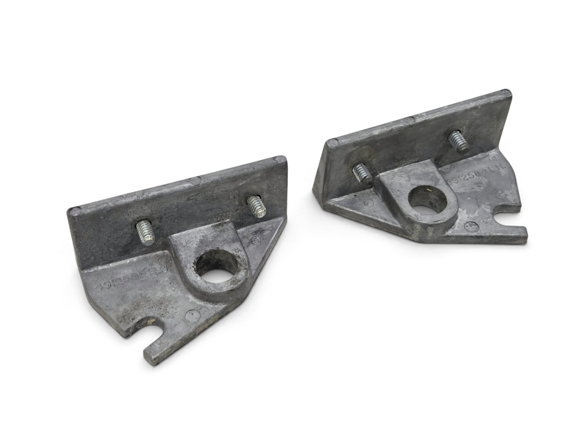 Send it Auto Parts OEM GM 1963-1967 Corvette C2 headlight motor brackets with bolts, cast metal finish.