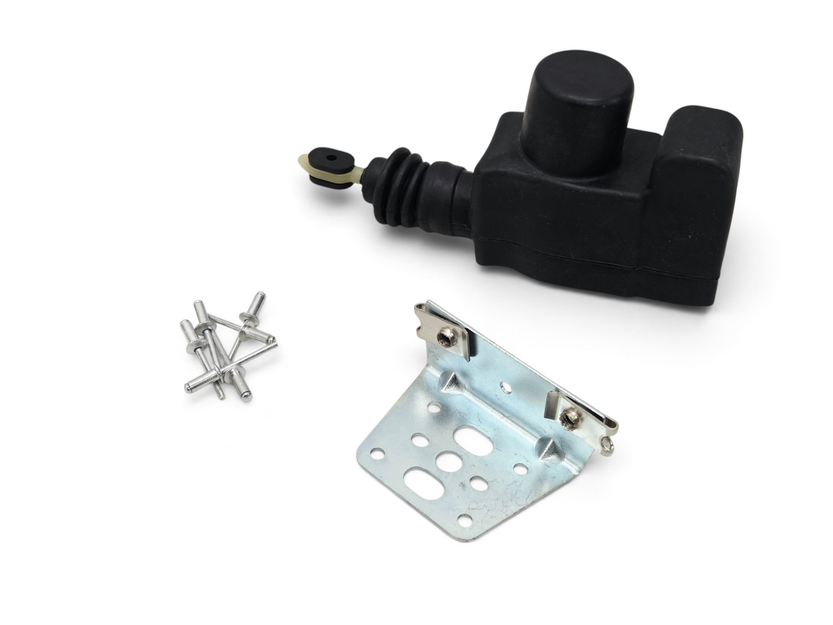 Send it Auto Parts Corvette C3 door lock actuator with metal mounting bracket and rivets for 1978-1984 models
