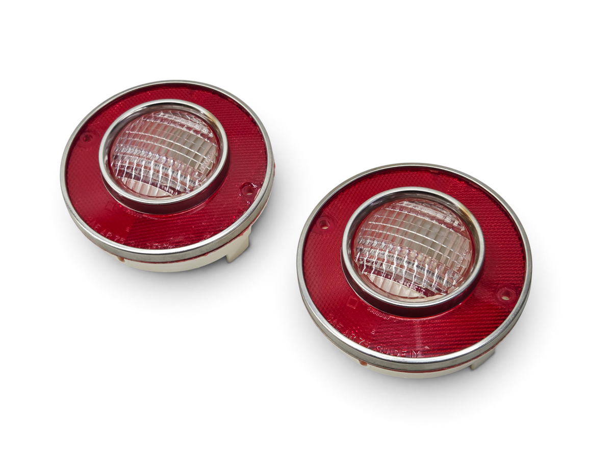 Send it Auto Parts OEM GM 1975-1979 Corvette C3 tail light and backup reverse lamp lenses with red and clear finish