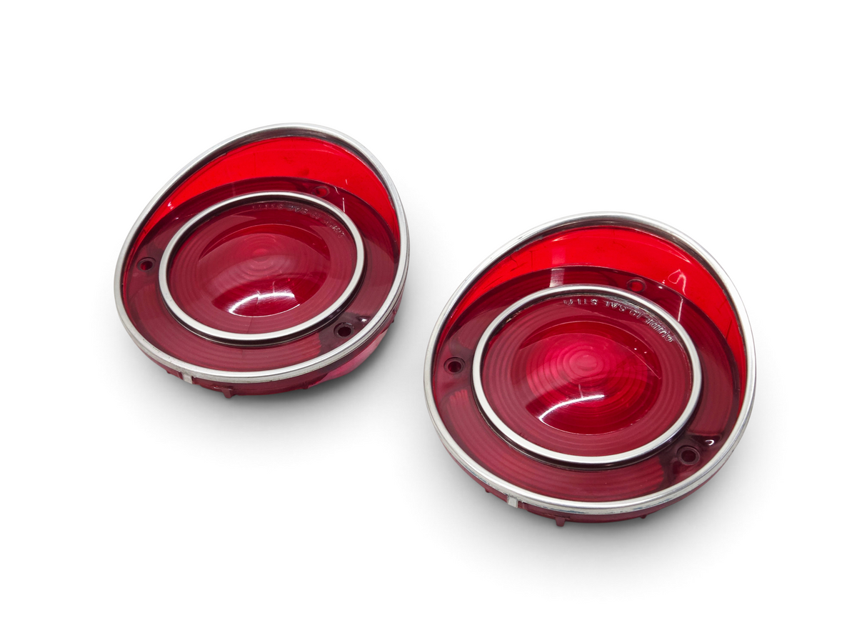 Send it Auto Parts OEM red tail light lenses for 1971-1973 Corvette C3 with chrome trim rings