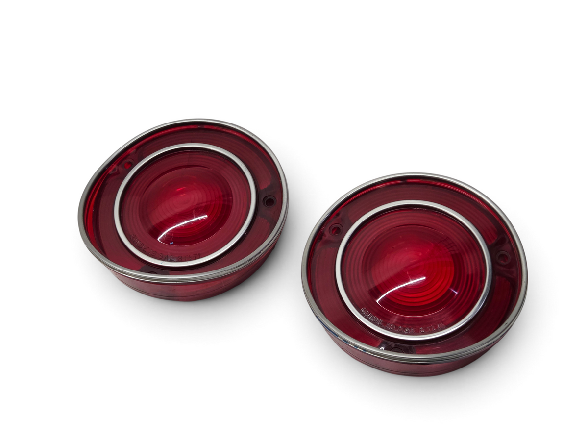 Send it Auto Parts OEM red tail light lenses for 1971-1973 Corvette C3 with chrome trim rings