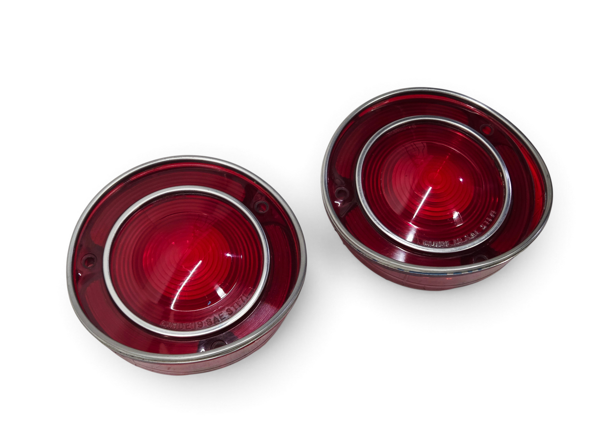 Send it Auto Parts OEM red tail light lenses for 1971-1973 Corvette C3 with chrome trim rings