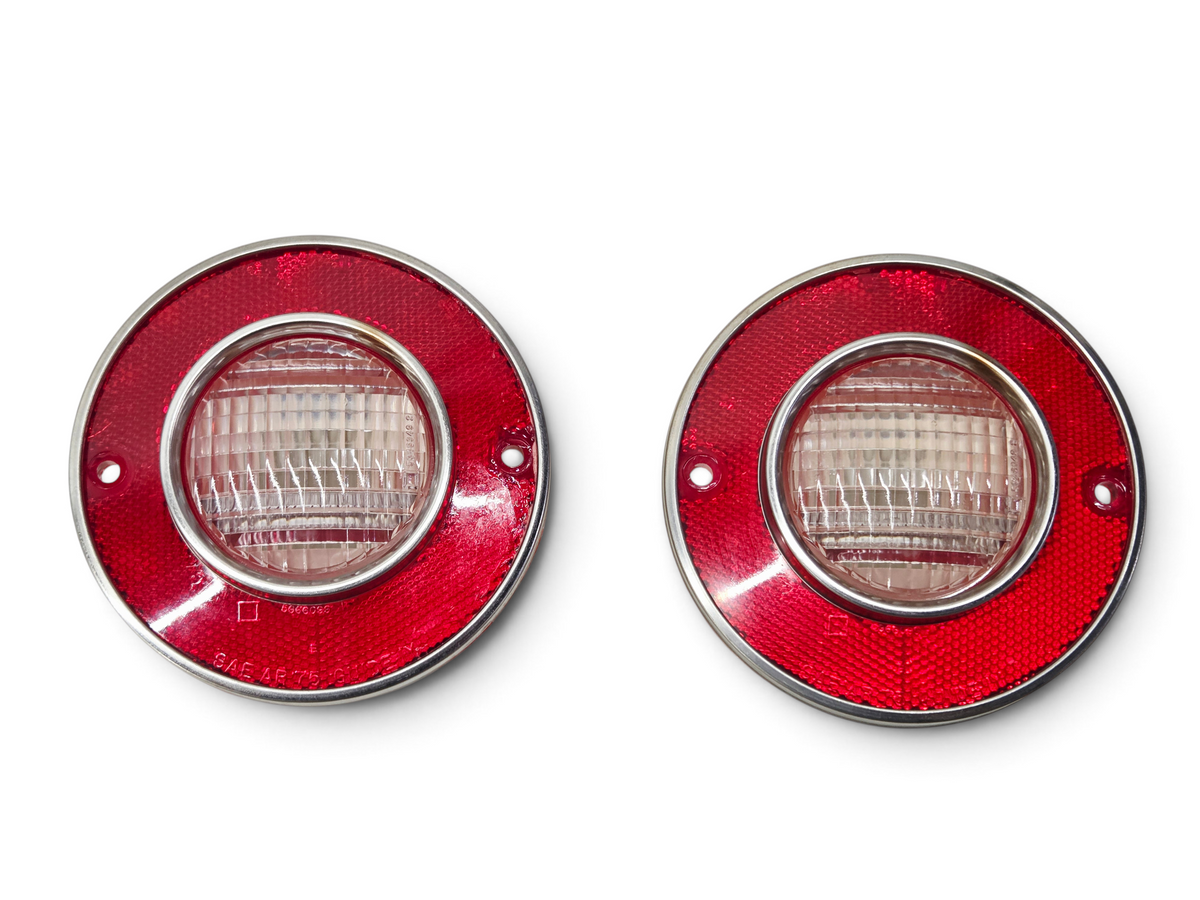 Send it Auto Parts OEM GM 1975-1979 Corvette C3 round red and clear tail light backup reverse lamp lenses