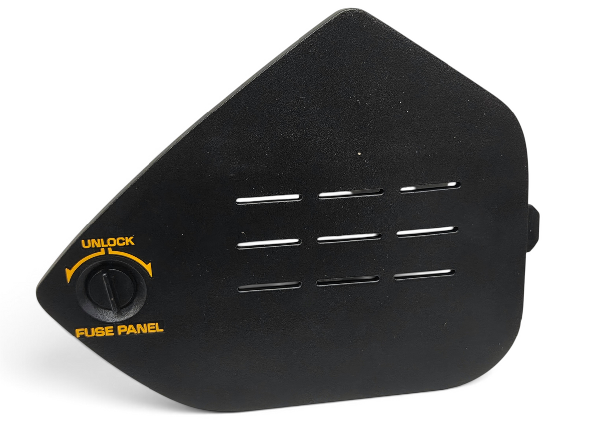 Send it Auto Parts OEM black plastic fuse panel door for 1990-1991 Corvette C4 with yellow unlock label