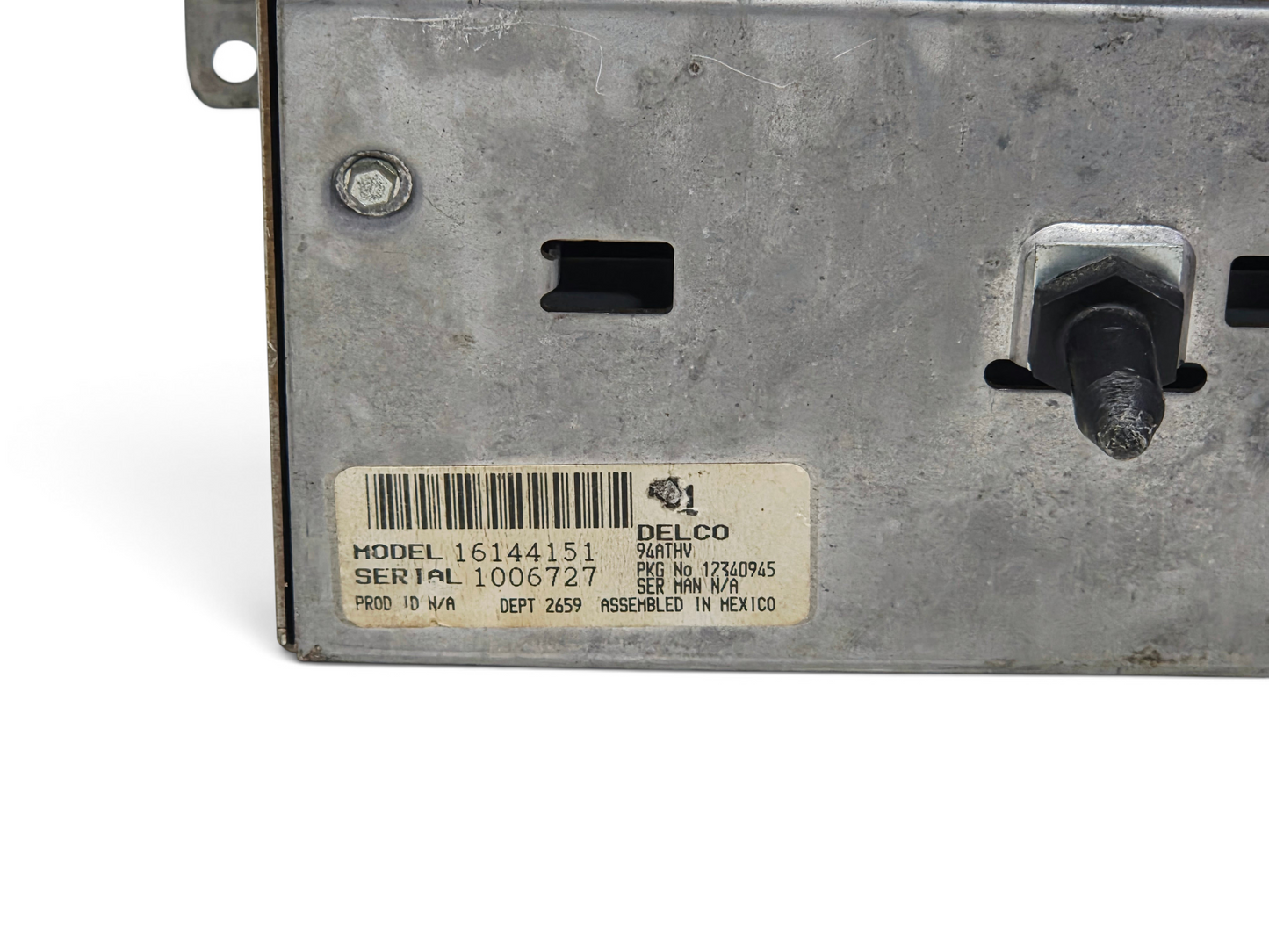 Send it Auto Parts OEM Delco radio label with model 16144151 for 1990-1991 Corvette C4, showing serial number details.