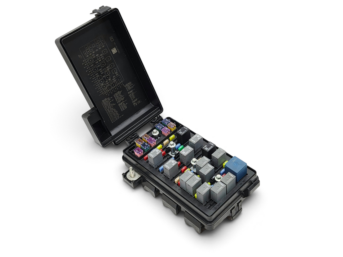 Send it Auto Parts OEM Chevrolet Corvette C6 engine fuse junction box with open cover and installed relays