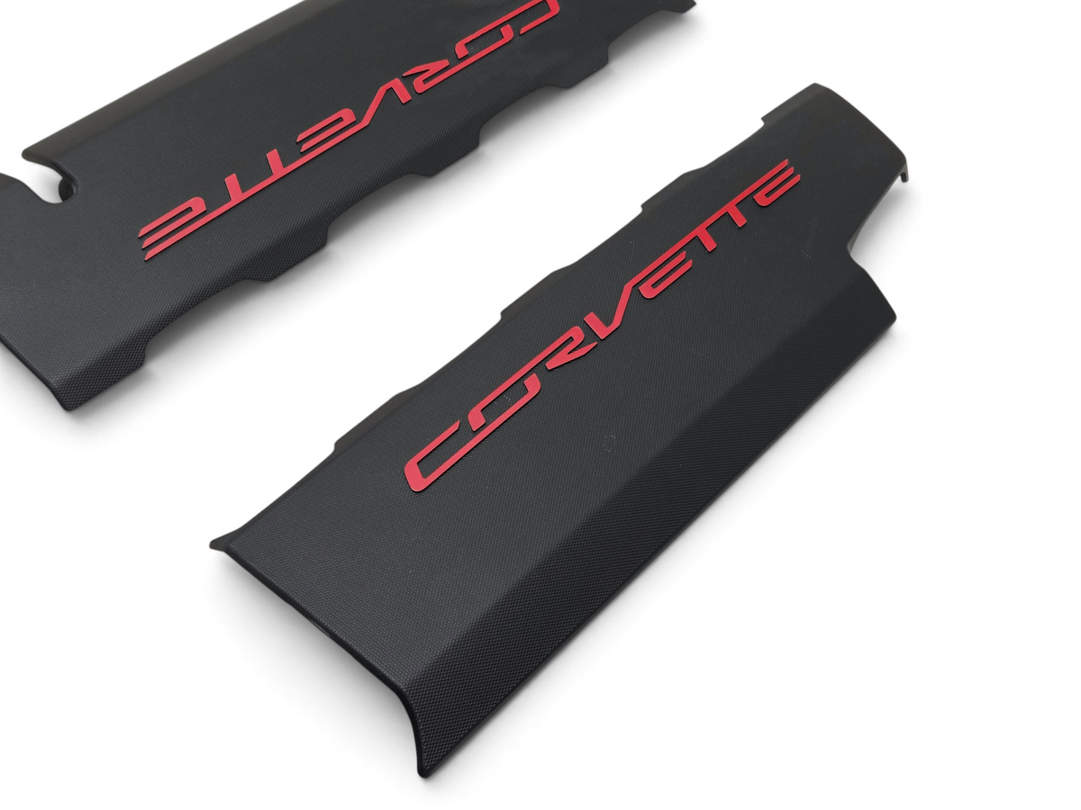 Send it Auto Parts OEM black Corvette C7 LT1 engine fuel rail coil covers with red lettering