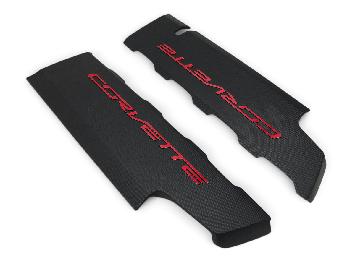 Send it Auto Parts OEM black Corvette C7 LT1 engine fuel rail coil covers with red lettering