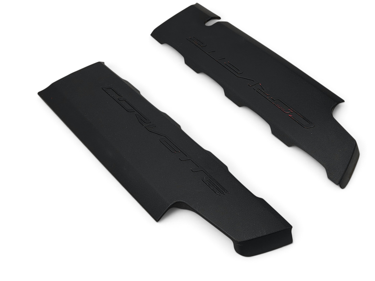 Send it Auto Parts OEM black Corvette C7 LT1 engine fuel rail coil covers with textured finish and Corvette lettering.