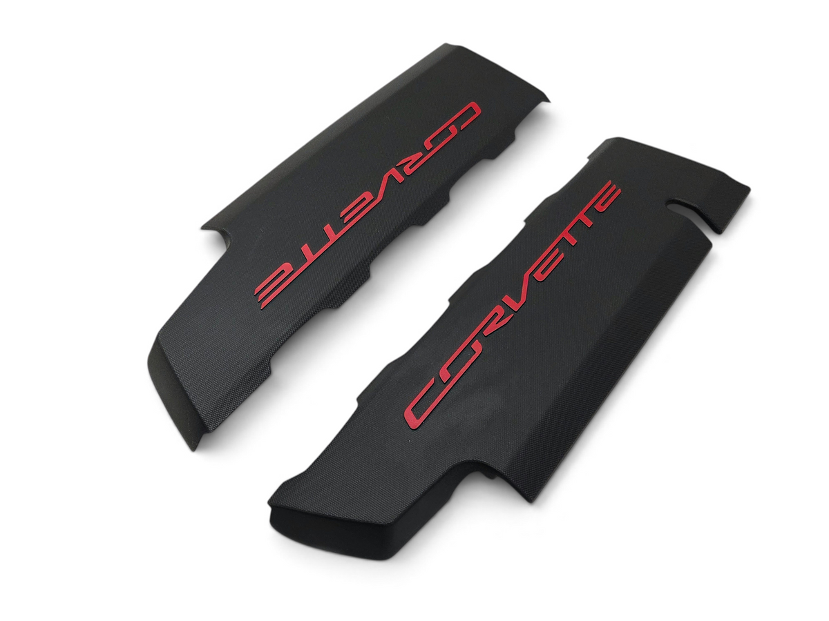 Send it Auto Parts OEM black Corvette C7 LT1 engine fuel rail coil covers with red lettering