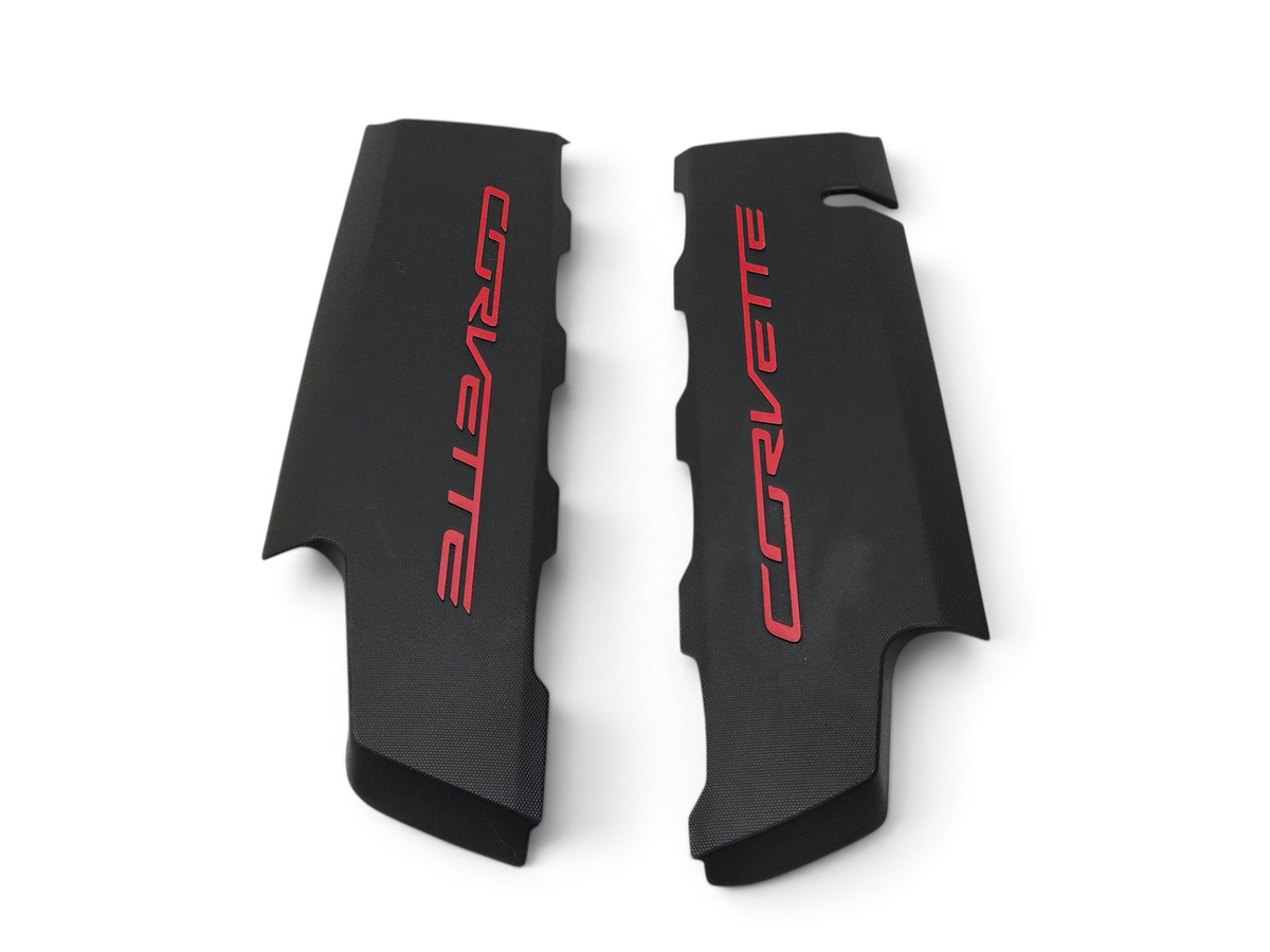 Send it Auto Parts OEM black Corvette C7 LT1 engine fuel rail coil covers with red lettering