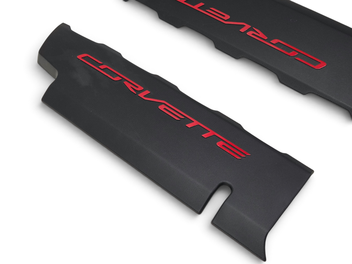 Send it Auto Parts OEM black and red Corvette C7 LT1 engine fuel rail coil covers for 2014-2019 models