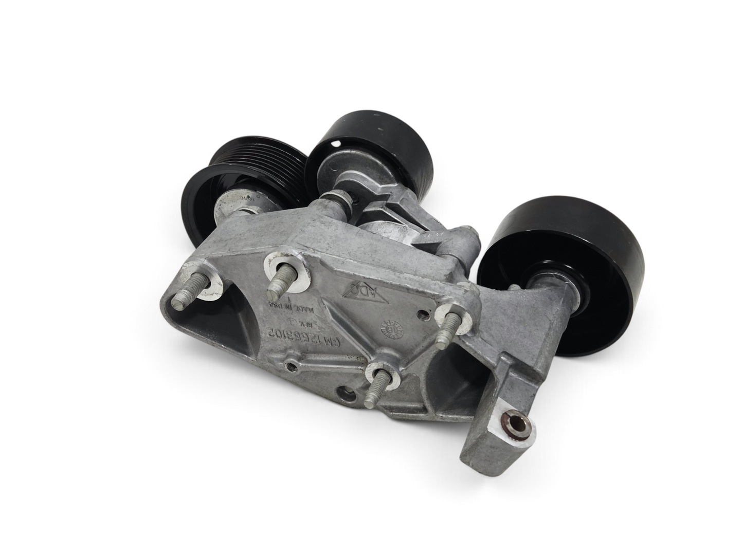 Send it Auto Parts OEM GM Corvette C7 Z06 LT4 tensioner bracket with idler pulleys for 6.2L V8 engines.
