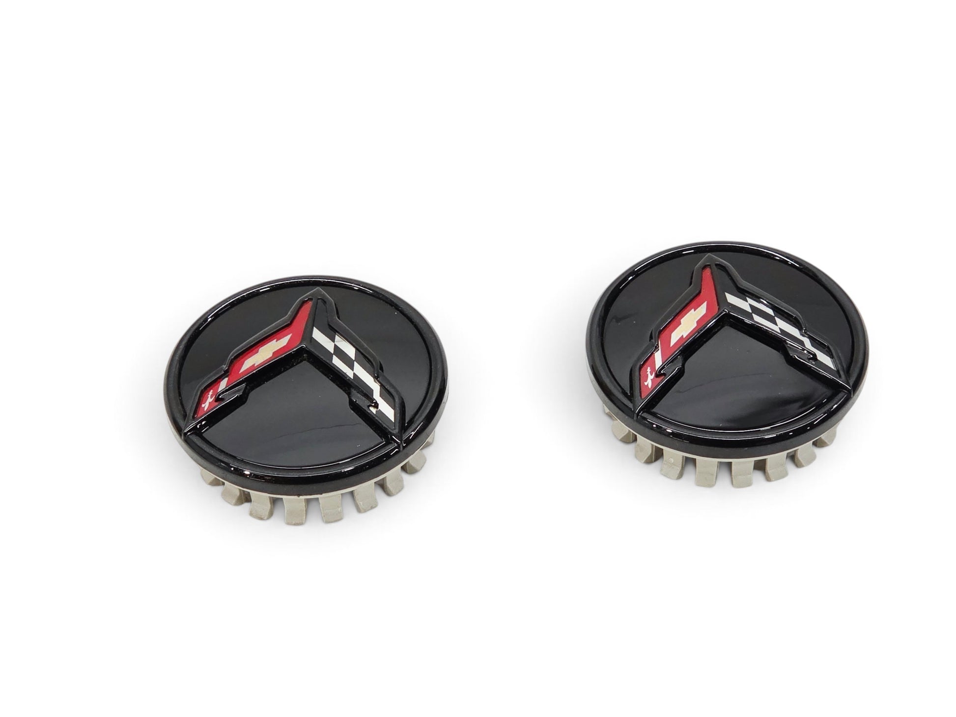 Send it Auto Parts OEM gloss black wheel center caps for 2020-2026 Chevrolet Corvette C8 Stingray, pair of two.