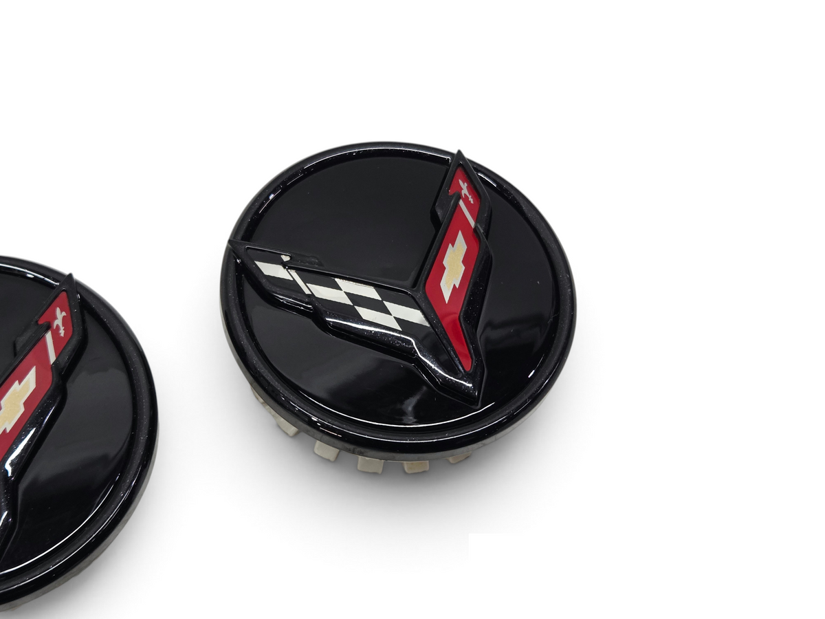 2020-2026 Corvette C8 Stingray Wheel Center Caps Black OEM GM