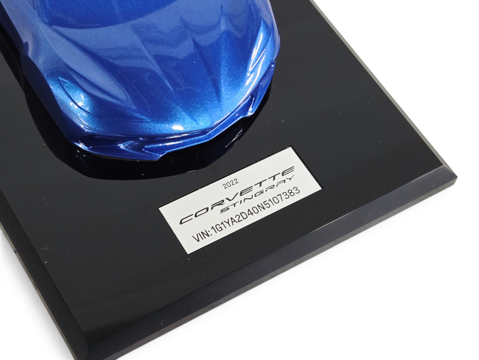 Send it Auto Parts 2022 Corvette C8 Elkhart Lake Blue 1:18 scale speedshape model on a black display base