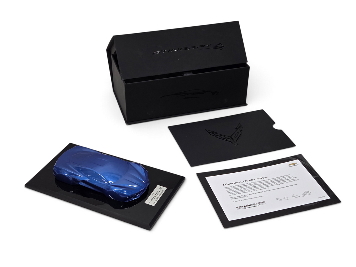 Send it Auto Parts 2022 Corvette C8 Stingray 1:18 scale speedshape model in Elkhart Lake Blue with display base and box