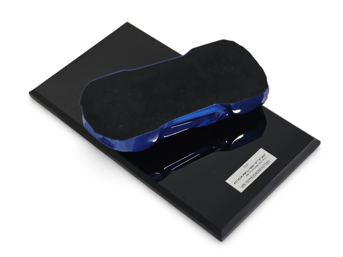 Send it Auto Parts 2022 Corvette C8 Elkhart Lake Blue 1:18 scale speedshape model on a black display base