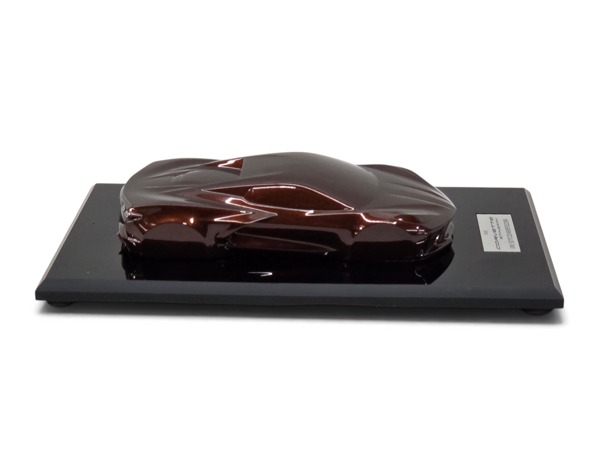 Send it Auto Parts 1:18 scale 2022 Corvette C8 Stingray speedshape model in metallic caffeine brown on a display base