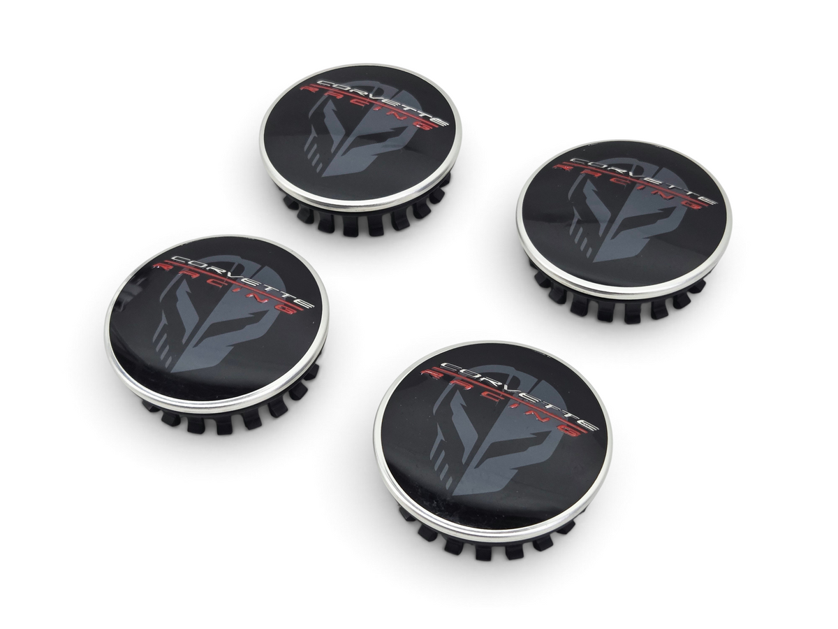 Send it Auto Parts set of four OEM Corvette C8 Jake logo wheel center caps in black and silver