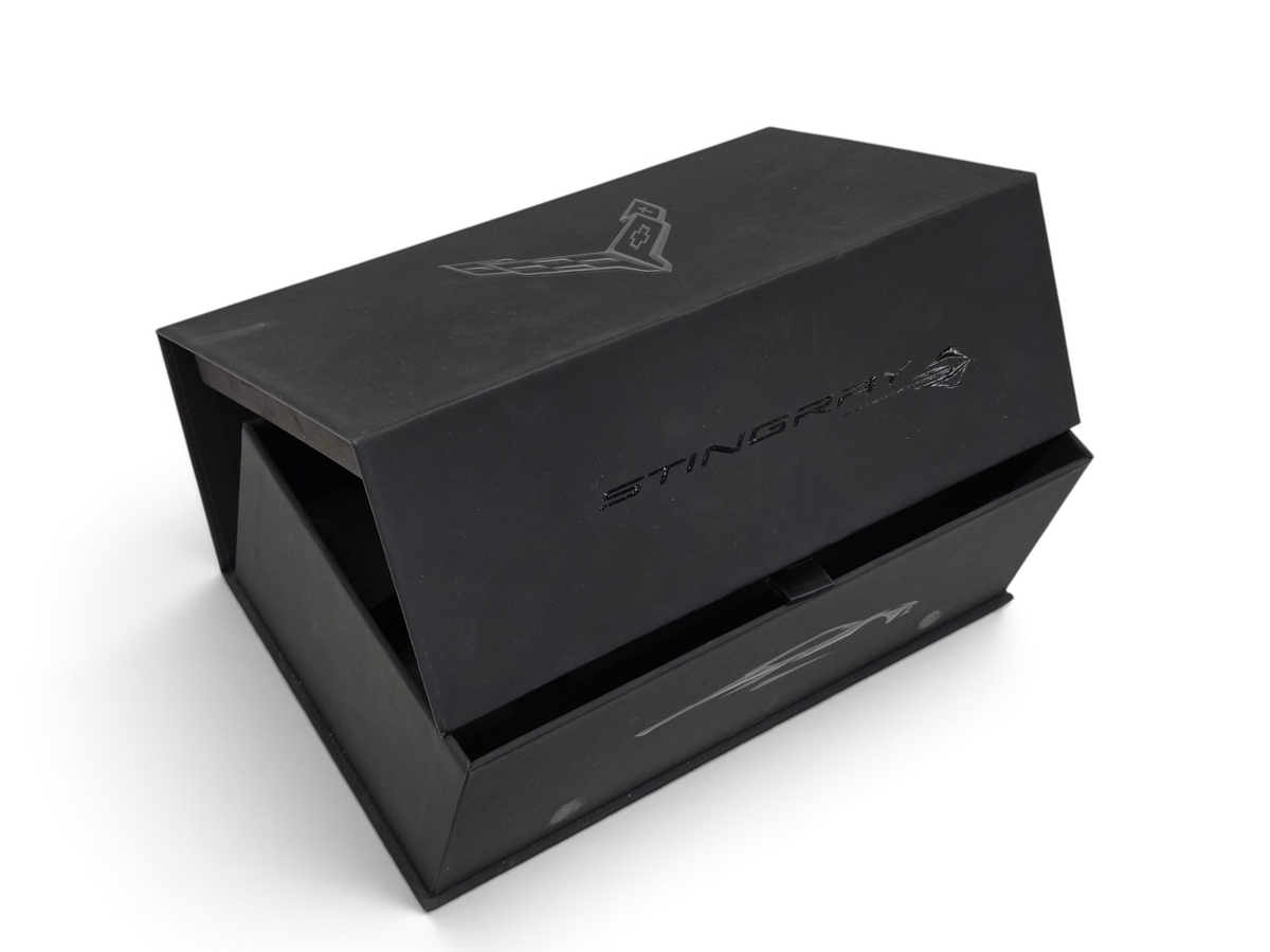 Send it Auto Parts 2022 Corvette C8 Stingray speedshape model display box in matte black with embossed branding