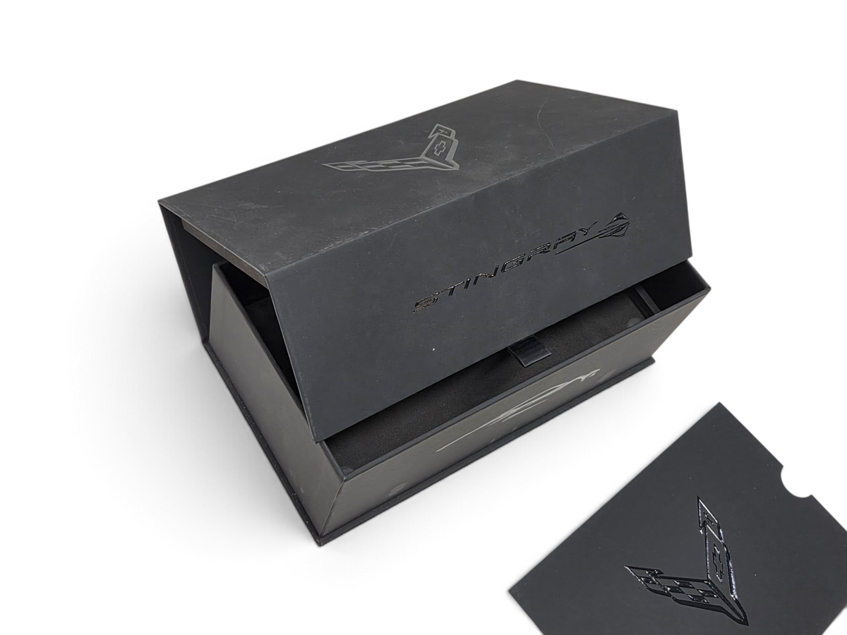 Send it Auto Parts 2022 Corvette C8 Stingray speedshape model display box in black with embossed branding