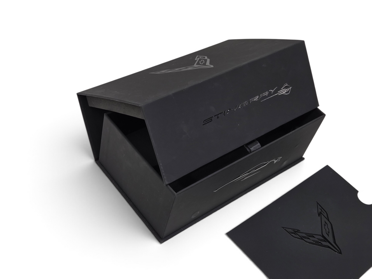 Send it Auto Parts black presentation box for 2022 Corvette C8 Stingray model with embossed logos