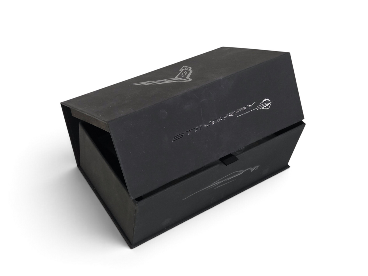 Send it Auto Parts 2020 Corvette C8 Stingray speedshape model black presentation box with silver logo branding