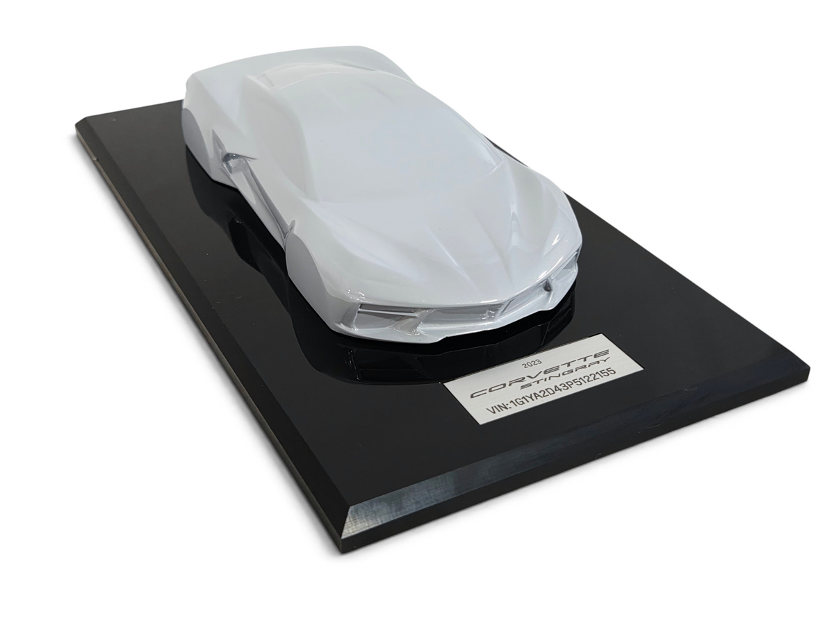 Send it Auto Parts 2023 Corvette C8 1:18 scale ceramic matrix speedshape model on a black display base