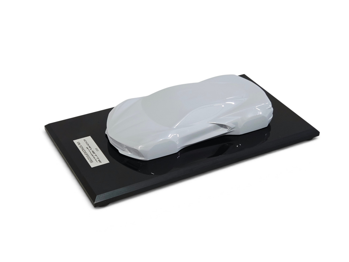 Send it Auto Parts 2023 Corvette C8 1:18 scale ceramic matrix speedshape model on a black display base