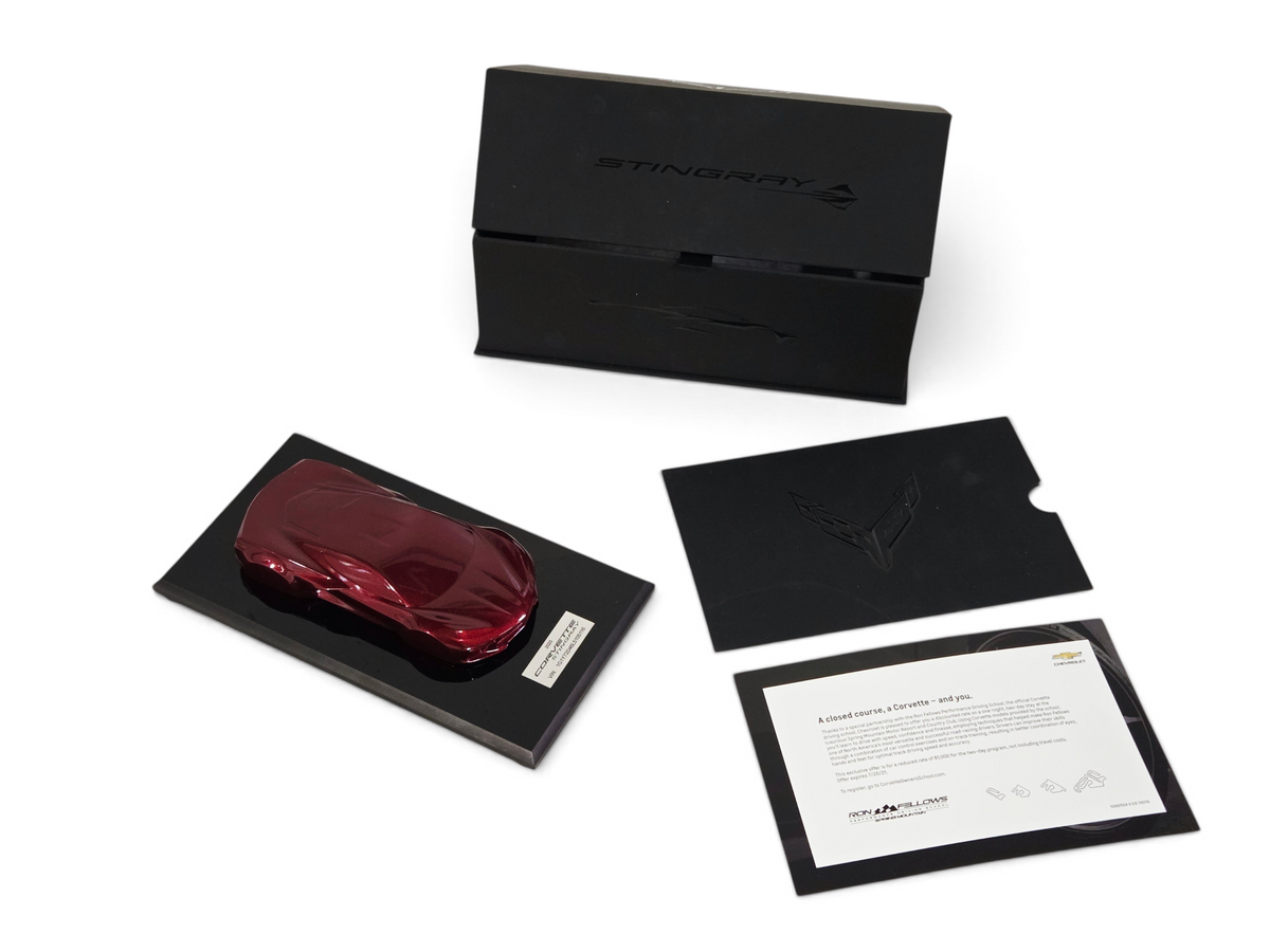 Send it Auto Parts 1:18 scale 2020 Corvette C8 Stingray speedshape model in Long Beach Red with display base and box