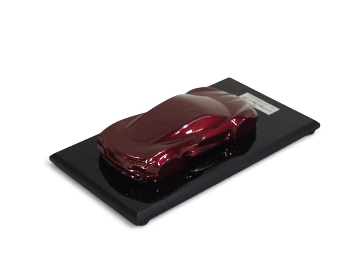 Send it Auto Parts 1:18 scale 2020 Corvette C8 Stingray speedshape model in Long Beach Red on a black display base.