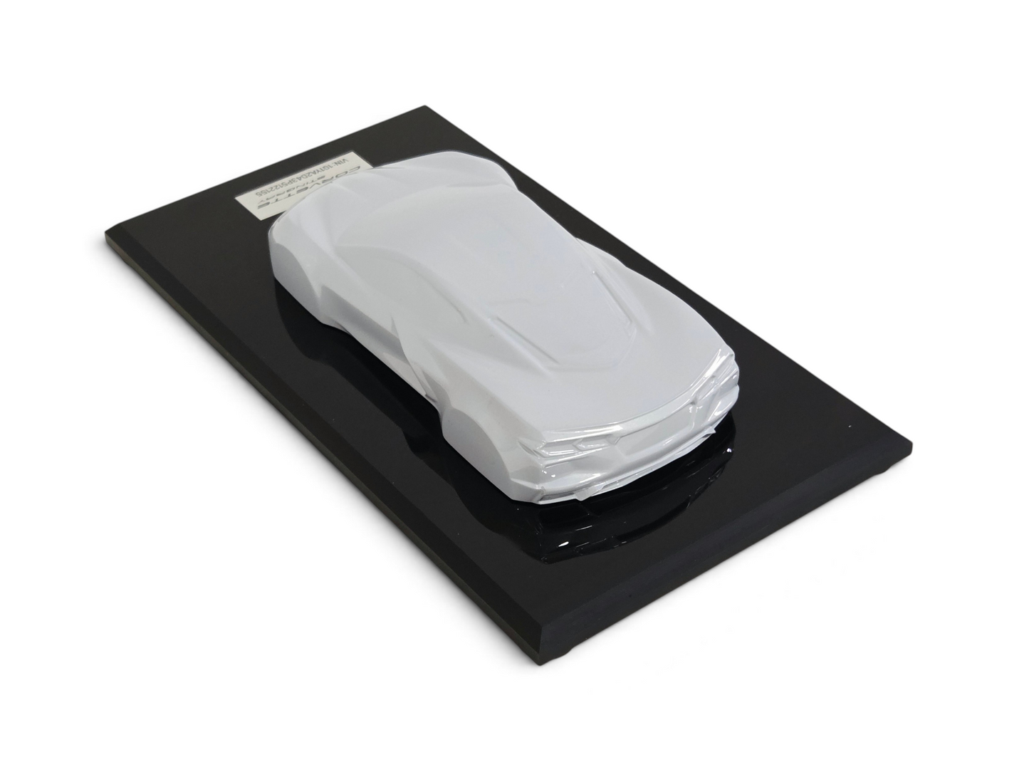 Send it Auto Parts 2023 Corvette C8 1:18 scale speedshape model in ceramic matrix gray on a black display base