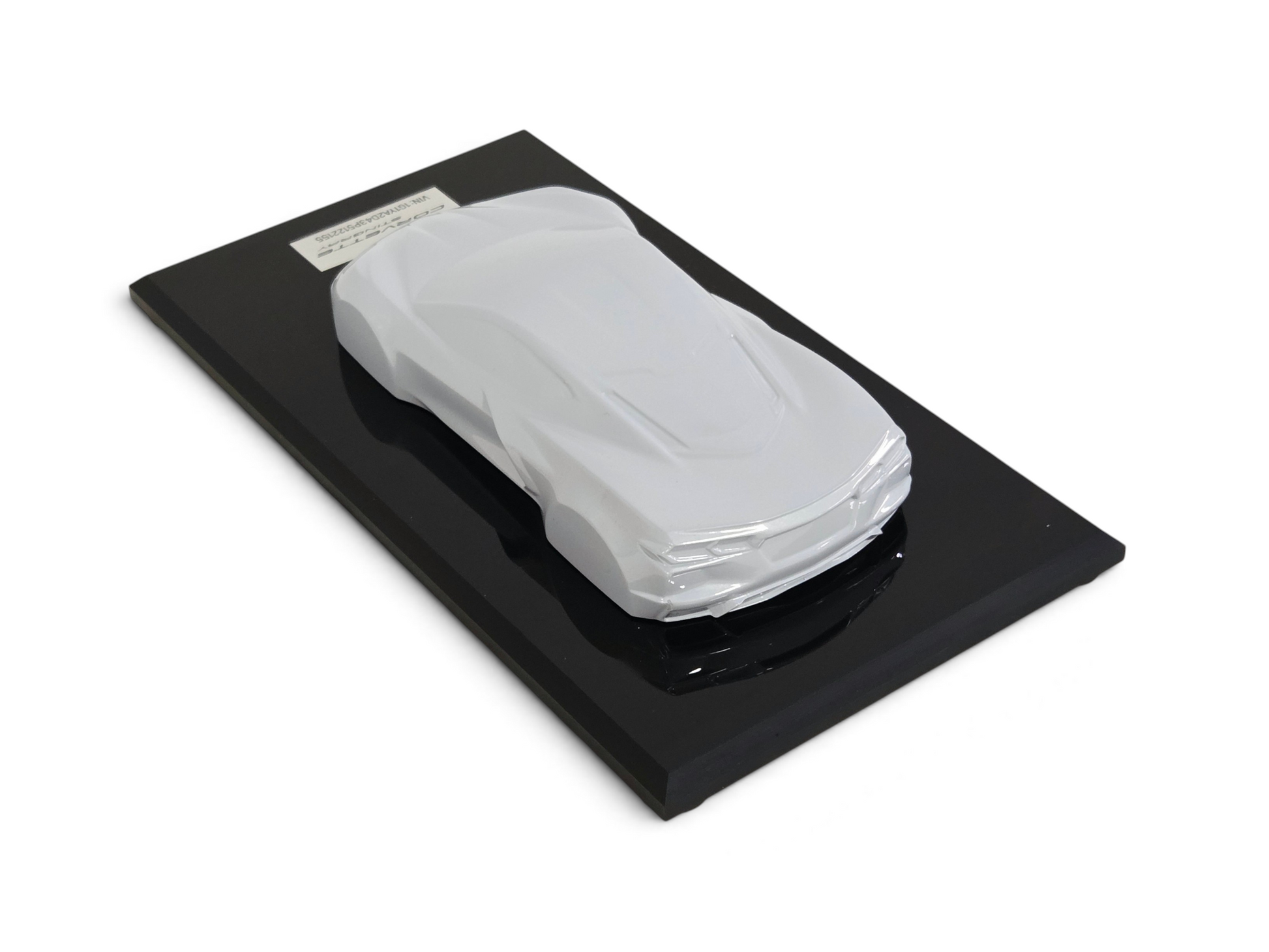 Send it Auto Parts 2023 Corvette C8 1:18 scale speedshape model in ceramic matrix gray on a black display base