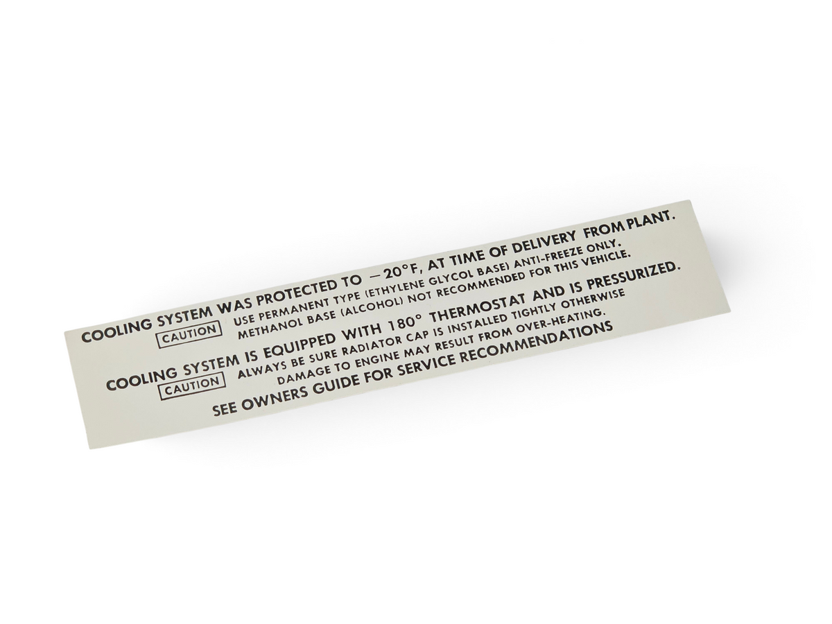 Send it Auto Parts reproduction cooling system caution decal for 1964-1965 Corvette C2 fan shroud