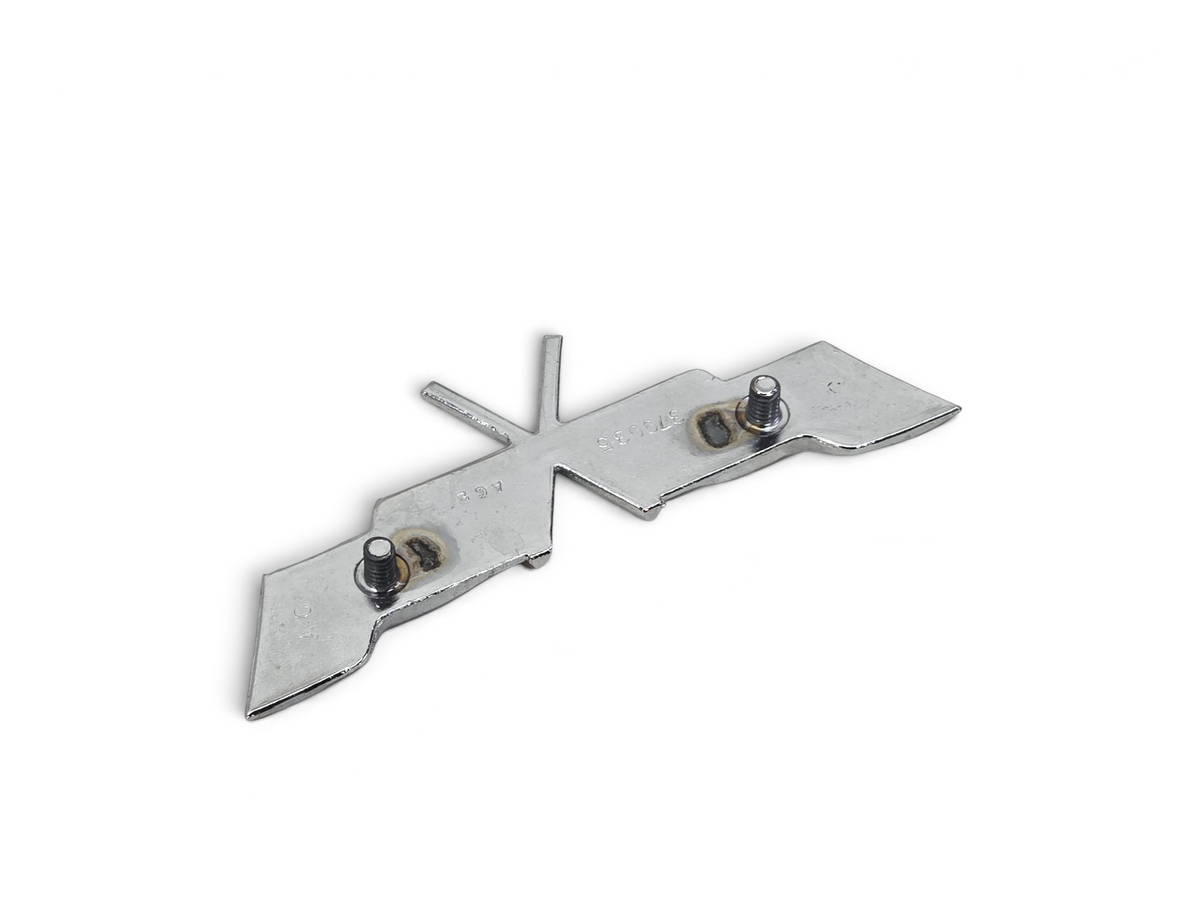 Send it Auto Parts genuine OEM GM 1977 Corvette C3 fuel door cross flag emblem back view with mounting studs