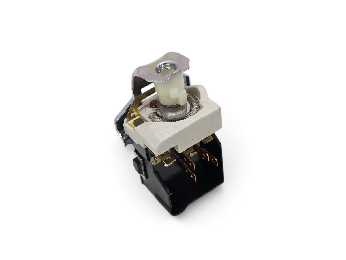 Send it Auto Parts 1964-1967 Corvette C2 headlight dash switch with dimmer functionality and metal mounting bracket.