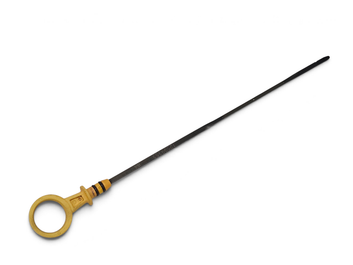 Send it Auto Parts OEM GM dry sump oil dipstick for 2006-2013 Corvette C6, featuring a yellow handle and metal rod.