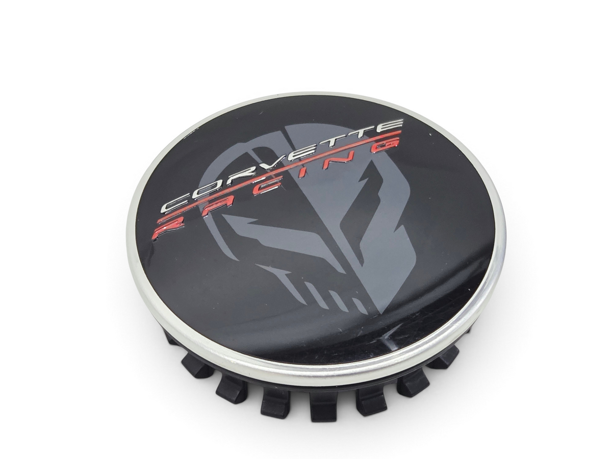 Send it Auto Parts OEM black Corvette Racing Jake logo wheel center cap for C8 and C7 Corvette models