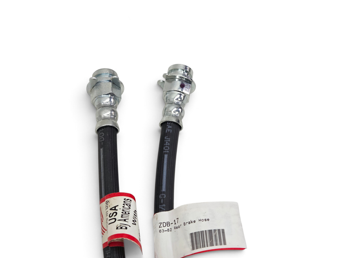 Send it Auto Parts pair of black rubber rear brake hoses for 1963-1982 Corvette with metal fittings