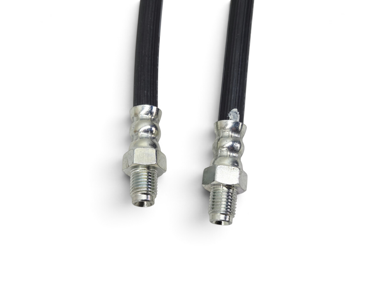 Send it Auto Parts rear brake hose pair for 1963-1982 Corvette C2 C3, made from durable black Goodyear rubber.