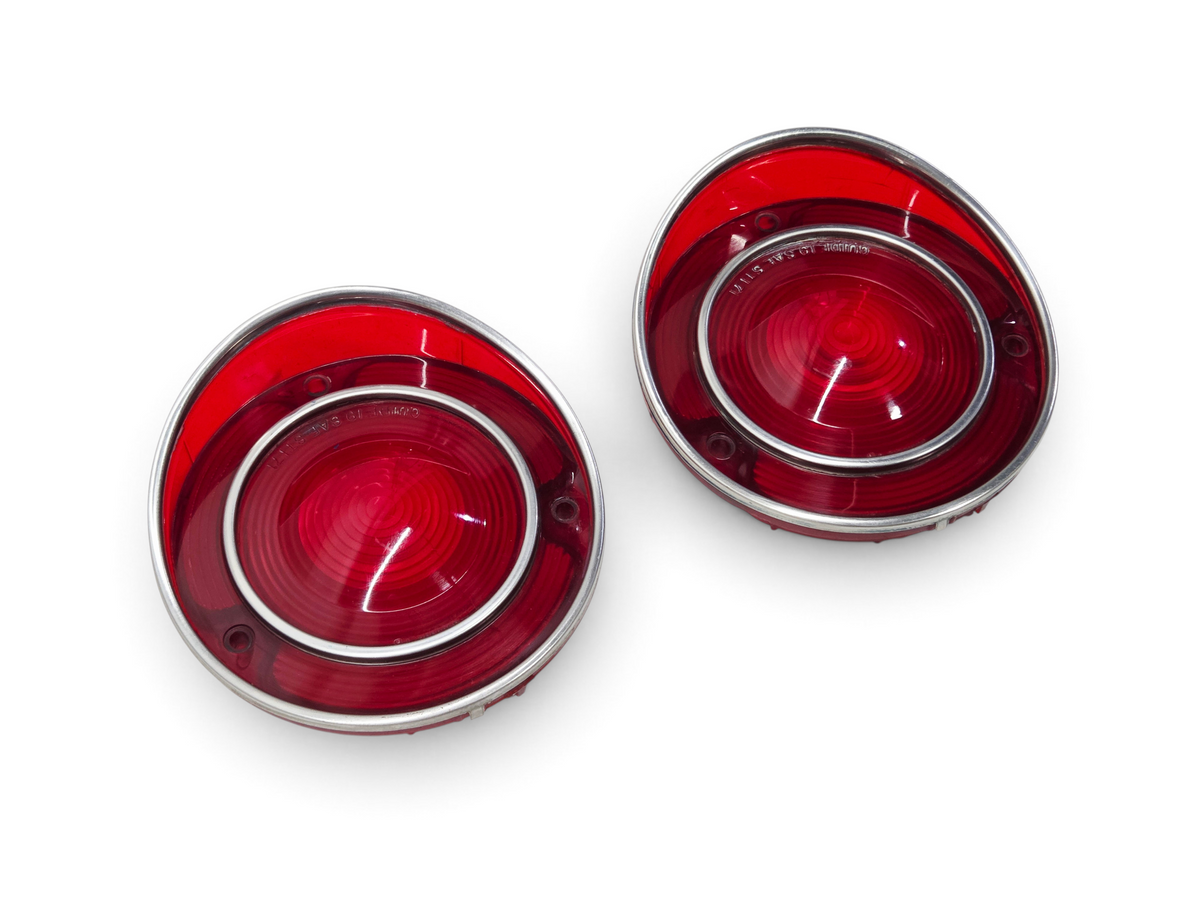 Send it Auto Parts OEM red tail light lenses for 1971-1973 Corvette C3 with chrome trim rings