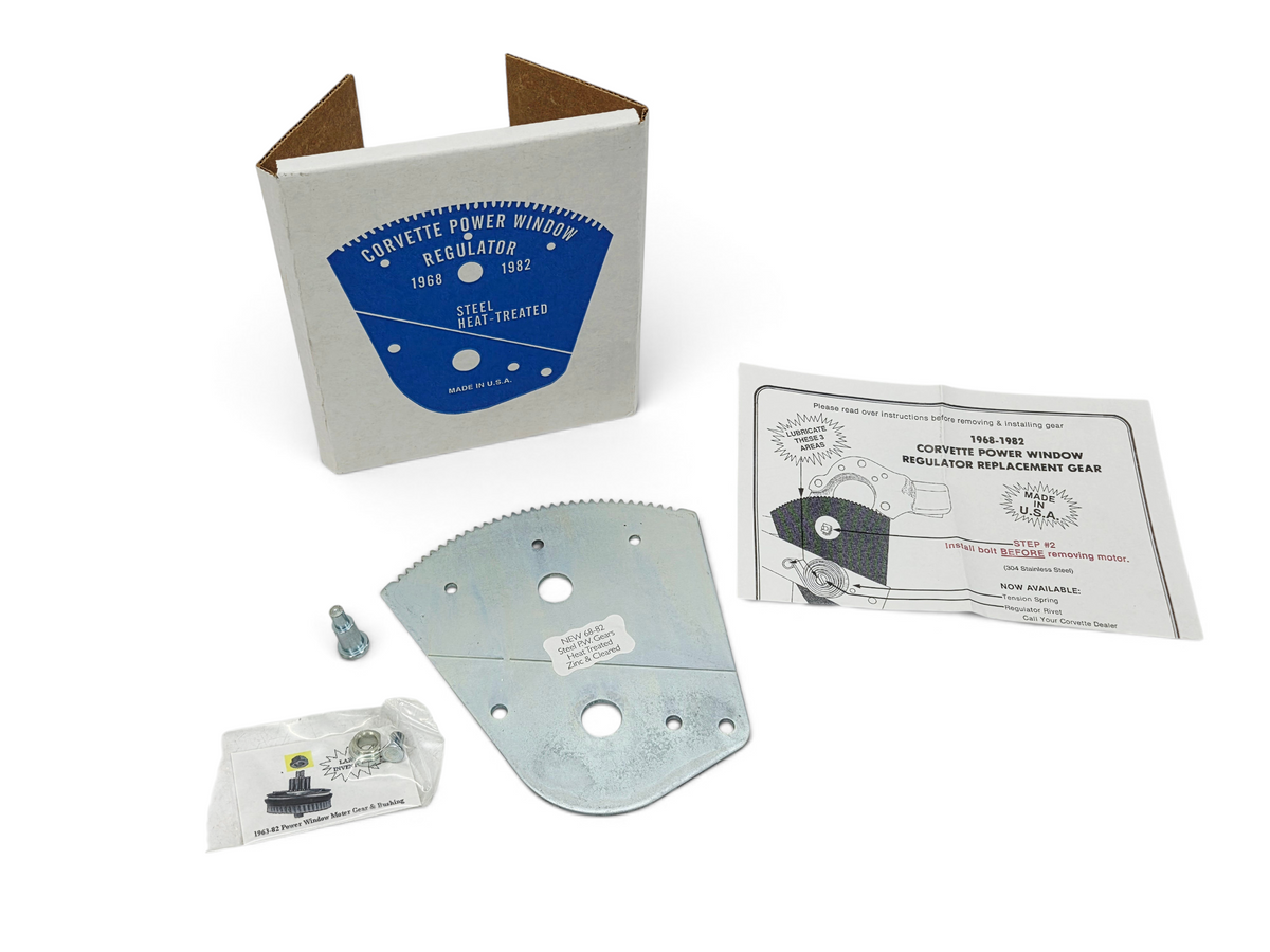 Send it Auto Parts 1968-1982 Corvette C3 power window regulator gear replacement kit with box and instructions
