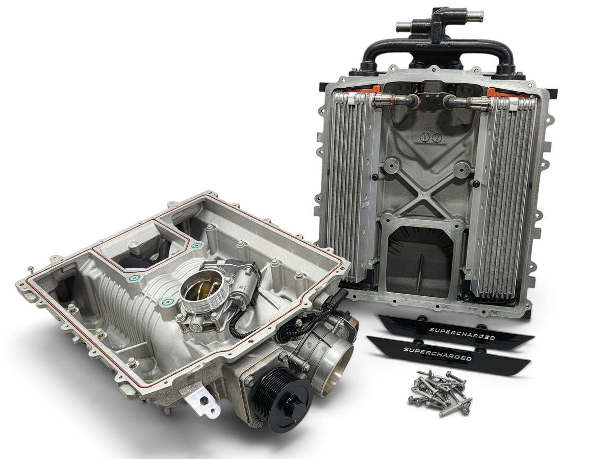 Send it Auto Parts OEM Cadillac Escalade V supercharger assembly with intercooler and hardware for 6.2L V8 engines.