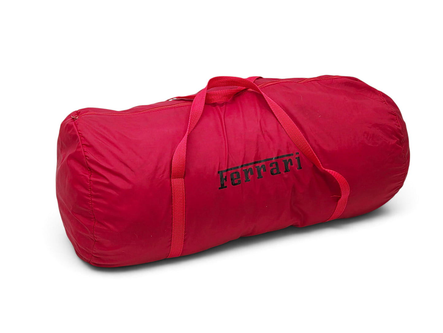 Send it Auto Parts red Ferrari California indoor car cover carry bag with black logo branding